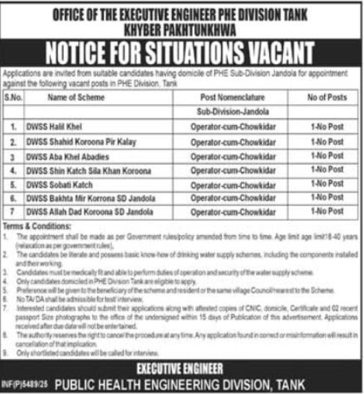 Public Health Engineering Division Tank Apply Jobs 2025