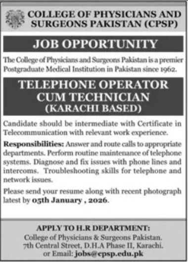 College Of Physicians And Surgeons Pakistan Jobs 2025