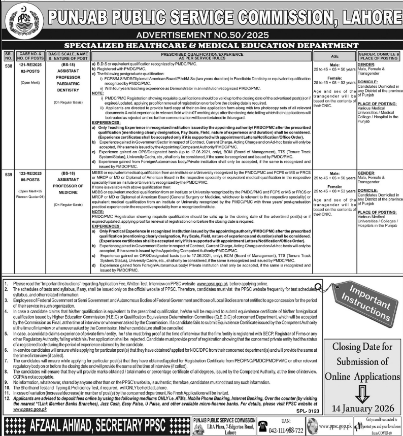 Punjab Public Service Commission PPSC Apply Jobs 2025