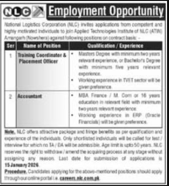 National Logistics Corporation NLC Karachi Apply Jobs 2026