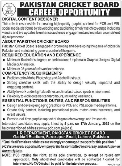 PCB Lahore Apply Jobs 2026