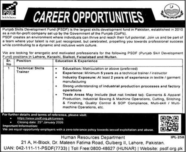 Punjab Skills Development Fund PSDF Apply Jobs 2026